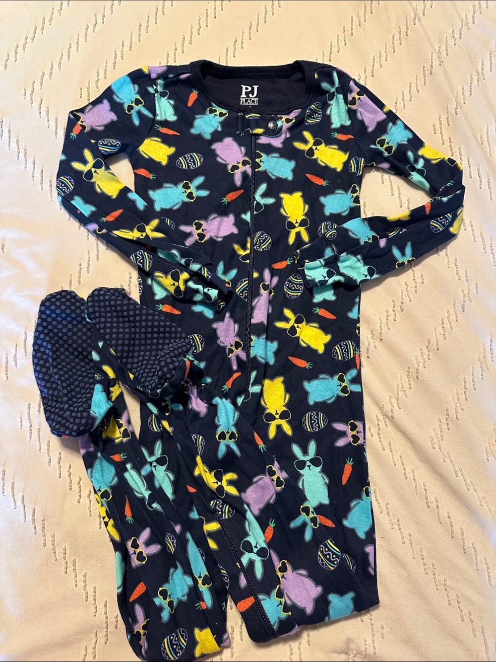 Navy Bunny & Easter Print Footed Pajamas